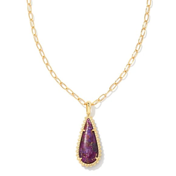 Kendra Scott Gold Payton Long in Bronze Veined Purple Turquoise, NWT - Picture 1 of 7